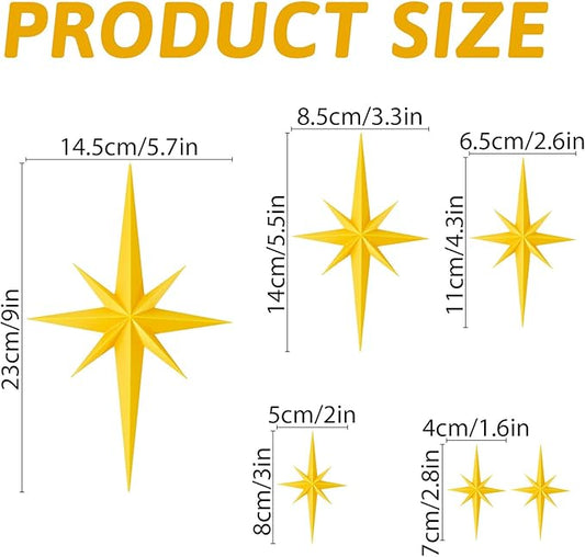 Betoom 6PCS 3D Retro Starburst Art Wall Sculpture, Retro 3D Star Mid Century Modern Decor, Plastic Starburst Wall Decor for Living Room, Bedroom, Office 