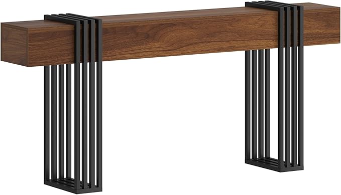 knoworld 71 Inch Long Console Table, Extra Thick Industrial Sofa Table Behind The Couch Rectangular Entryway Table for Entrance Hallway Living Room, Entire top Board & 4-Pipe Legs, Rustic Brown