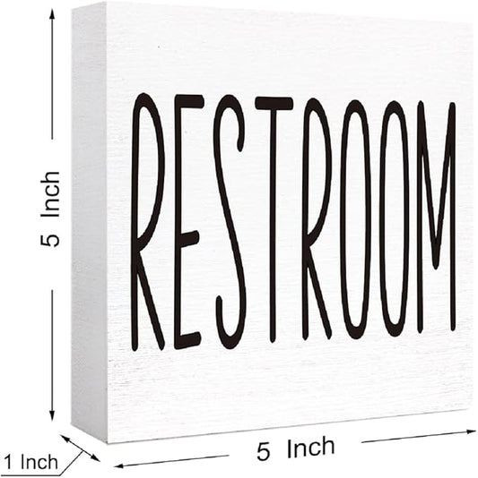 SJNH Funny Bathroom Wood Sign, Rustic Farmhouse Style, 5"x5", White, Tabletop Display, Humor Theme