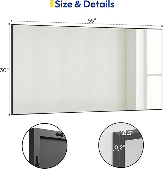 30" x 55" Matte Black Wall Mirror for Bathroom, 55" x 30" Full Length Body Mirror, Metal Framed Vertical/Horizontal Decor for Bedroom & Vanity