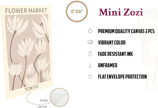 MINI ZOZI Matisse Wall Art Flower Market Prints 12x16 3PCS Picasso Wall Decor Large Canvas Beige Posters Trendy Funky Aesthetic Abstract Line Minimalist Poster Danish Pastel Painting Bedroom Printing Neutral