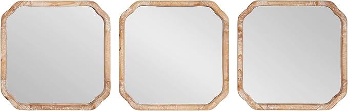 Kate and Laurel Marston Modern Wooden Square Wall Mirror Set, Set of 3, 12 x 12, Rustic Brown, Decorative Three-Piece Mirror Set for Use as Bathroom Mirror Decor or Gallery Wall Mirrors