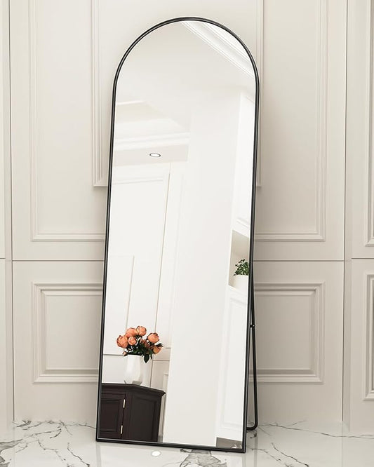 Antok 65" x22β Arched Full Length Floor Mirror, Black Aluminum Frame, Free Standing/Wall Mount/Leaning for Bedroom, Living Room, Dressing Room