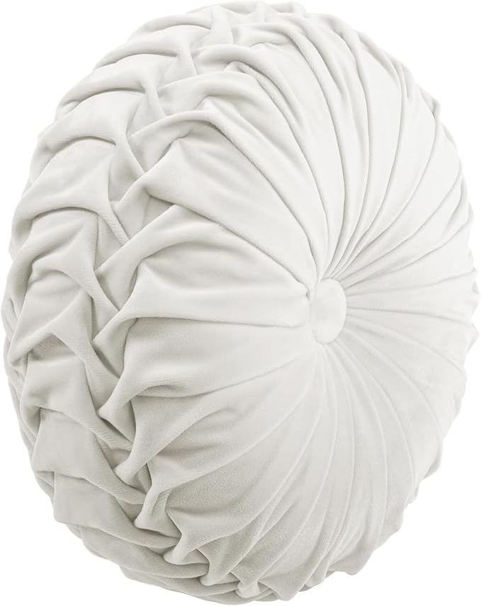 Lush Decor Round Pleated Soft Velvet Decorative Throw Pillow, 1 Count, 15" Diameter, Navy - Blue Plush Round Pillow, Seat Cushion, Decorative Pillows For Bed, Couch, Or Chair
