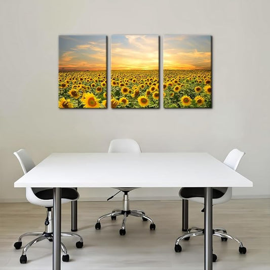Pacimo Sunflowers Canvas Prints Wall Art Landscape Pictures Painting Prints on Canvas Yellow Flowers Modern Artwork for Living Room Bedroom Home Office Decor Stretch Framed Ready to Hang - 16"x24"x3