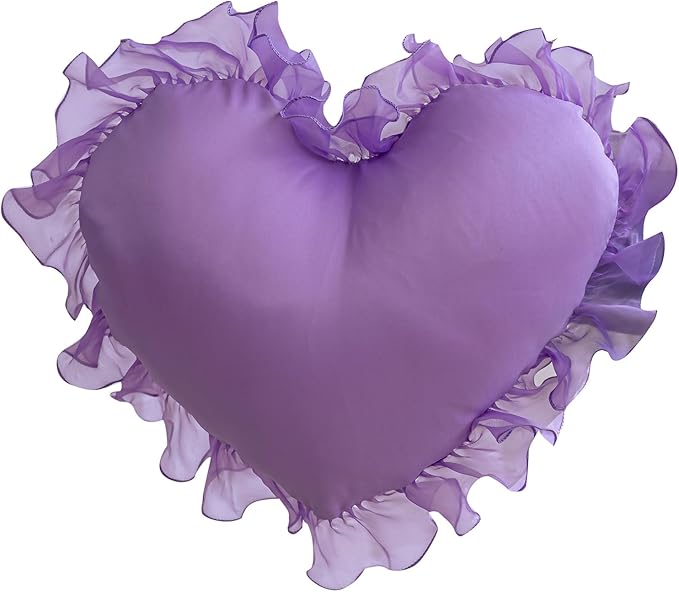 MOJUN Heart Pillow, Soft Heart Shaped Pillow with Ruffles Decorative Throw Pillows for Sofa Bed Chair Cute Room Decor Heart Shaped Throw Pillow Cushion for Floor Living Room Bedroom, Purple