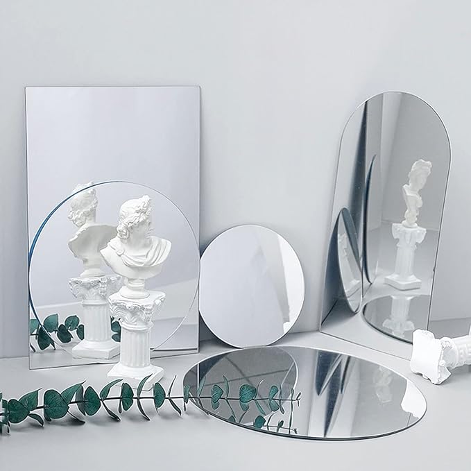 7.87" Round Wall Mirror Tile Self Adhesive Acrylic Mirror Sheet Sticker for Bathroom, Bedroom, Door, Home Decor