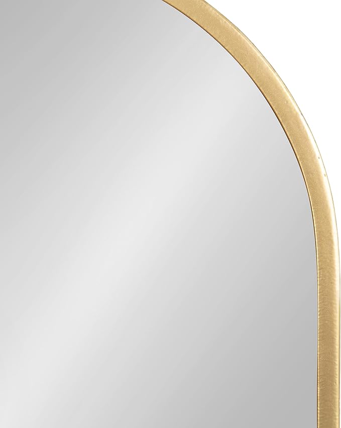 Kate and Laurel Estero Modern Metal Oval Mirror with Rounded Shelf; 11 x 25; Gold; Decorative Modern Glam Capsule Shelf Mirror for Storage and Display