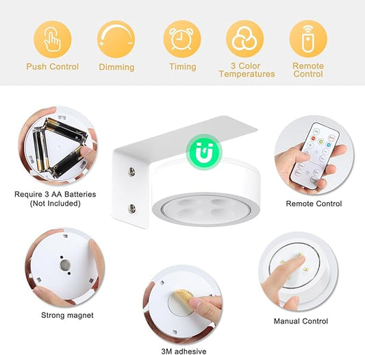2-Pack Picture Light Battery Operated, LED Painting Lights with Remote, Dimmable and Timer Painting Light, Art Display Light for Picture Frame Artworking Portrait, Home Wall Decor wall lights, White