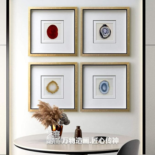 Handmade 40x40cm Gold Edge Agate 3d Wall Art with Shadow Box Frame Front Glass for Living Room Bedroom Decoration