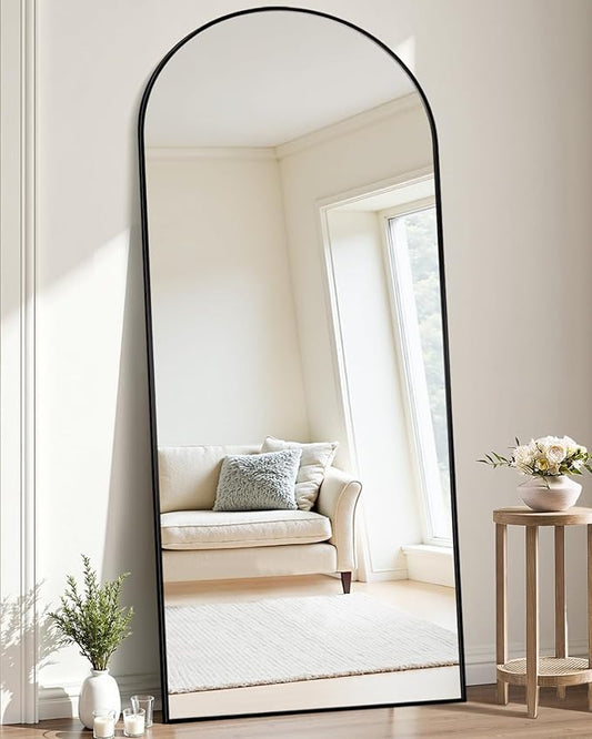 Suidia 58"x21" Arched Full Length Mirror with Stand, Full Body Mirror with Aluminum Frame, Freestanding/Leaning/Wall-Mounted, Floor Mirrors for Bedroom, Living Room, Entryway, Dressing Room, Black