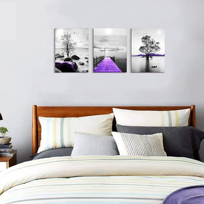 DZRWUBHS Canvas Wall Art For Living Room, Bedroom, Office: 3-Piece Modern Black And White Scenery Painting