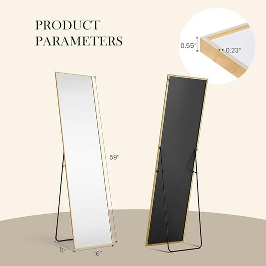 NEWBULIG Full Length Mirror, Full Body Floor Mirror with Aluminum Alloy Thin Frame, Wall or Standing Mirror for Bedroom, Living Room, Dressing Room