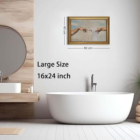 YD&YZY Gold Framed Vintage Funny Humor Bathroom Wall Art God Gives Toilet Paper Wall Decor Unique Art Painting Picture Print Whimsical Bathroom Restroom 16x24 inch Framed