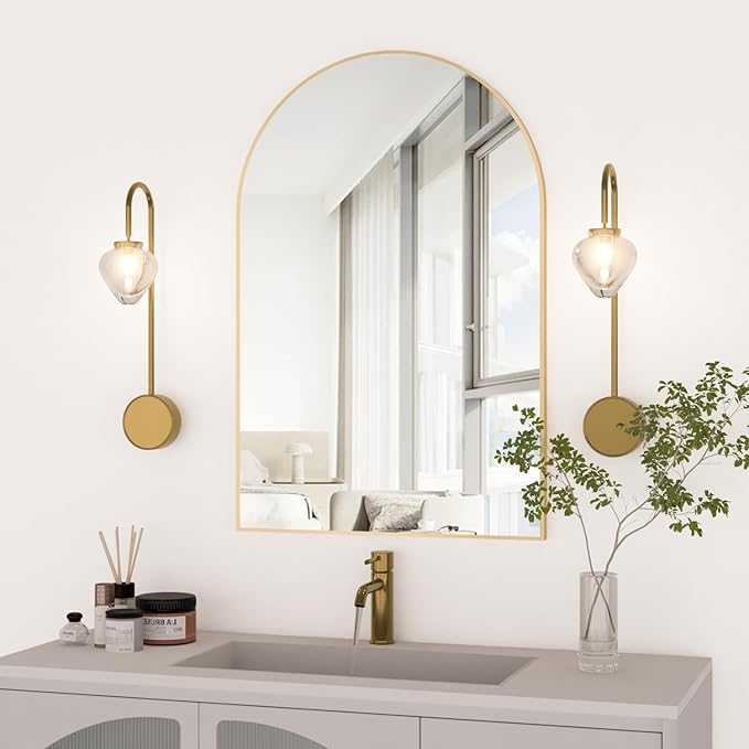 Arched Wall Mirror for Bathroom,20"x30" Arched Mirror Wall Mounted Mirror with Metal Frame, Gold Vanity Mirror Decor for Mantle, Bedroom, Entryway, Living Room