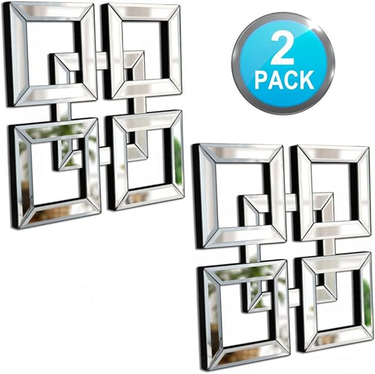 QMDECOR 2 Pack Silver Mirrored Square Wall-Mounted Mirrors Modern Glam Accent Decor for Home