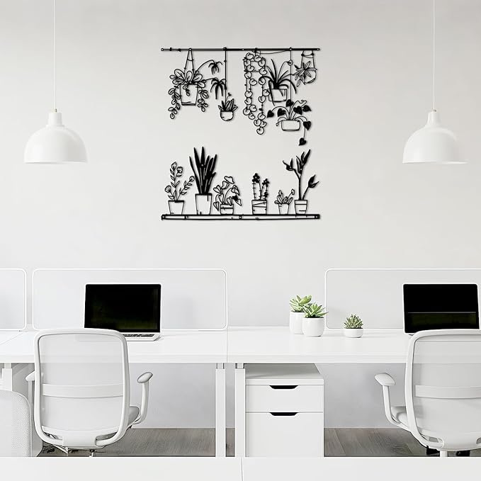 Pigort Metal Botanical wall Art- Farmhouse Leaves Wall Decor Black Minimalist Flower Wall Decors for Living room Bathroom Bedroom Dining Room - Housewarming Gifts Set Of 4