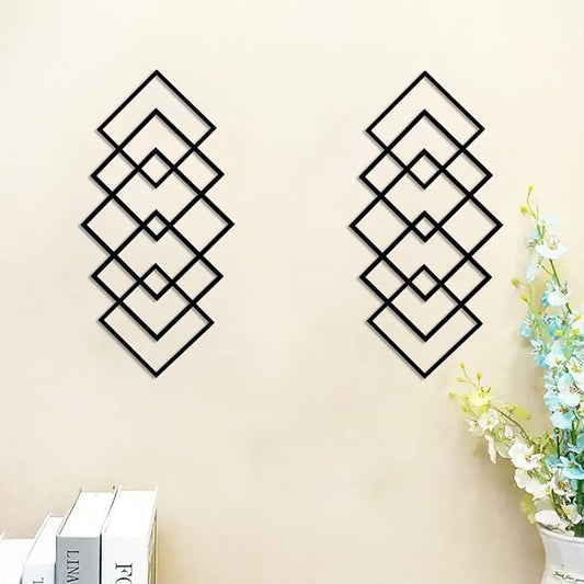 DUOOLN Large 2Pcs Abstract Metal Wall Art Decor, Black Modern Geometric Hanging Sign, Minimalist Single Line Décor Sculptures, Living Room Bedroom Bathroom Office Farmhouse Decoration-17.32 x 9.6 in