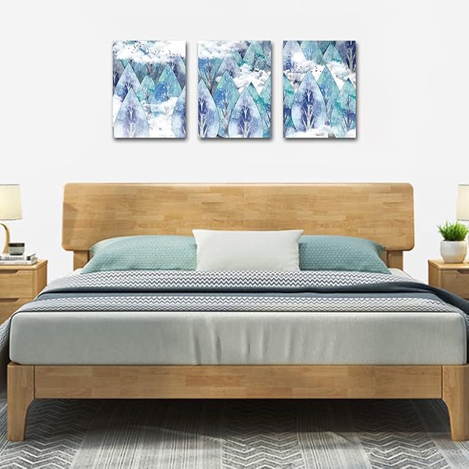 Abstract Canvas Wall Art For Living Room Family Wall Decor For Bedroom Modern Wall Decorations For Bathroom Hang Pictures Artwork Kitchen Canvas Art Blue Tree Wall Paintings Home Decoration 3 Piece