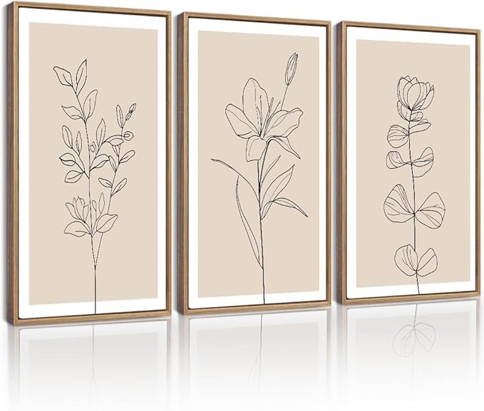 Drsoum Flower Bouquet Framed Retro Wildflower Botanical Pictures Prints Minimalist Modern Nature Plant Floral Rustic Artwork Bedroom Hallway Ready to Hang 16x24in Natural Framed