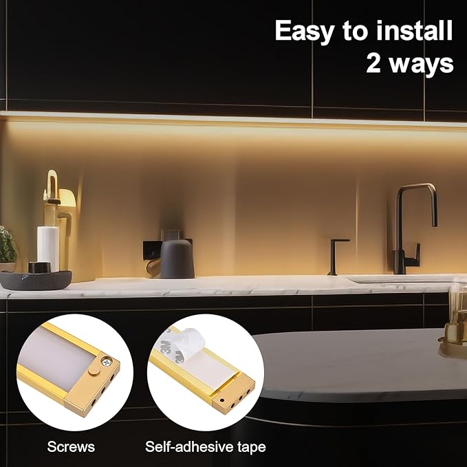 2pack 20inch Dimmable LED Under Cabinet Light Kit, 2700K to 6000K Smart LED Under Counter Lighting Fixture, Compatible with Alexa, Google Assistant, for Kitchen, Pantry, Shelf (Gold)
