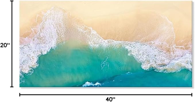 Goldfoilart Beach Canvas Wall Art Ocean Sea Waves Wall Decor Coastal Photography Framed Artwork for Bedroom Bathroom Living Room Ready to Hang 20" x 40"