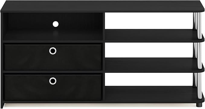 Furinno Jaya Simple Design Stand for TV up to 55-Inch with Bins, Americano/Chrome/Black