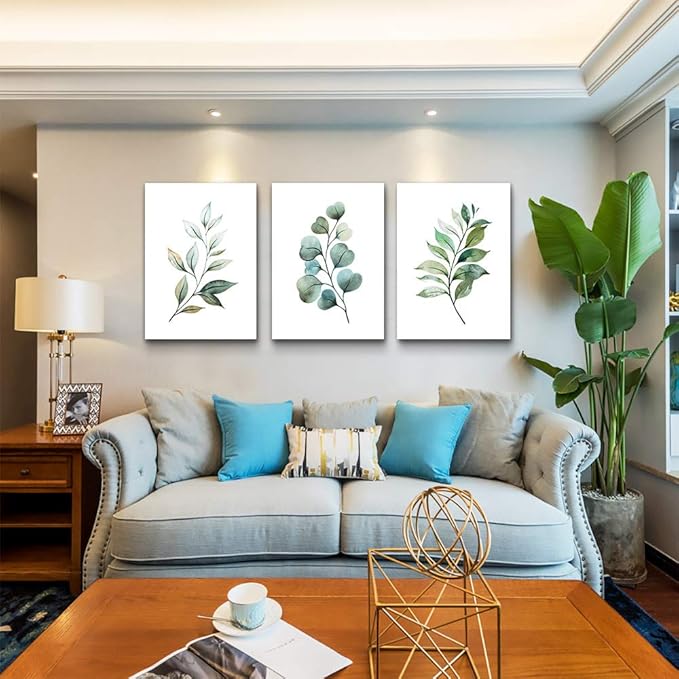 Green Leaf inspirational canvas Wall Art for Bedroom modern Canvas Prints Artwork Bathroom Wall Décor for Living Room Office Abstract Watercolor paintings 3 Piece Home Decoration kitchen wall painting
