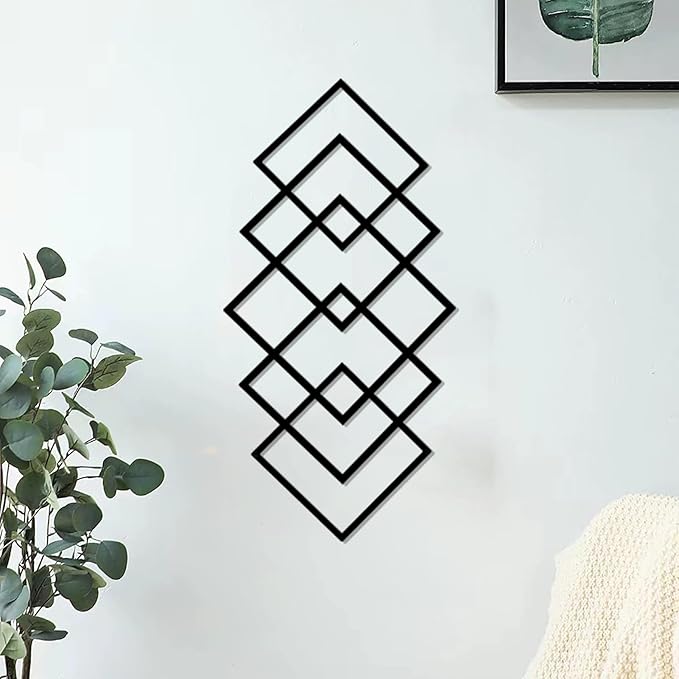 DUOOLN Large 2Pcs Abstract Metal Wall Art Decor, Black Modern Geometric Hanging Sign, Minimalist Single Line Décor Sculptures, Living Room Bedroom Bathroom Office Farmhouse Decoration-17.32 x 9.6 in