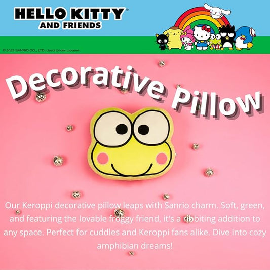 Hello Kitty & Friends Keroppi Bedding Super Soft Plush Decorative Pillow, One Size, (100% Officially Licensed Product) By Franco