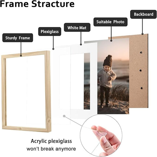 KINLINK 11x14 Picture Frame Set of 6, Wooden 14x11 Photo Frames with Plexiglass for 8x10 Picture with Mat or 11x14 Without Mat, Collage for Wall Gallery and Tabletop Display, 11 x 14 Frame Wood Grain