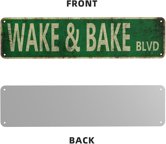 Vintage Signs - Wake and Bake Blvd -Street Sign Retro Metal Sign for Home Bar, Coffee Garden, Indoor Outdoor Decor,Aluminium 4x16 Inch