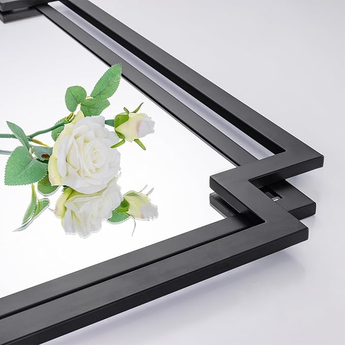 20" x 30" Wall Mirror for Living Room Decor, Irregular Black Mirror with Metal Frame, Elegant Decorative Mirror for Entrance, Dining Room, Home Office