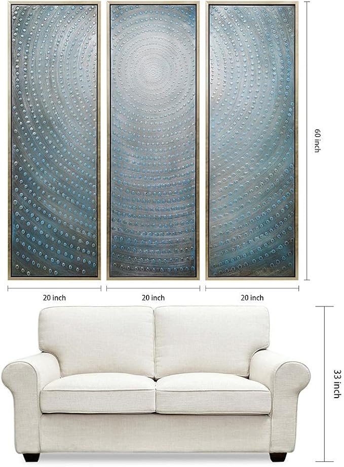 Empire Art Direct Abstract Wall Art Textured Hand Painted Canvas by Martin Edwards, Triptych, 60" x 20" each, Concentric