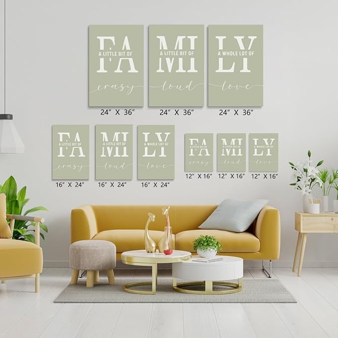 GUBIYU Farmhouse Family Wall Art Set of 3, Home Love Framed Canvas Prints for Living Room, Dining Room Decor, Sage Green 20"X28"