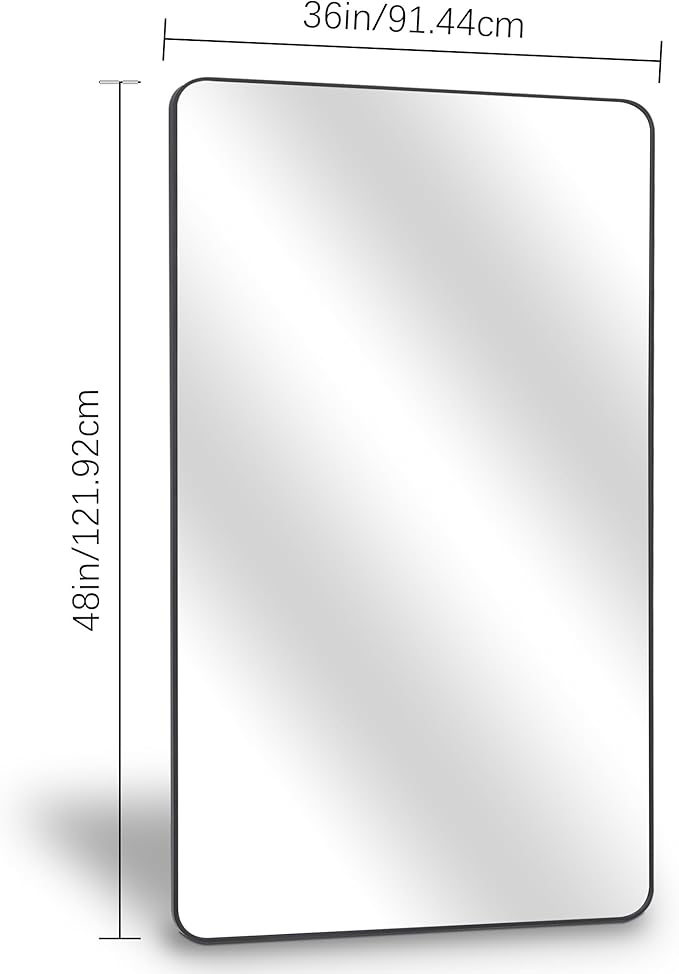 DESBING 36" x 48"Bathroom Mirror, Matte Black Wall Mirror with Metal Frame, Decorative Rectangular Vanity Mirror for Bedroom Bathroom Living Room Entryway (Horizontal/Vertical)