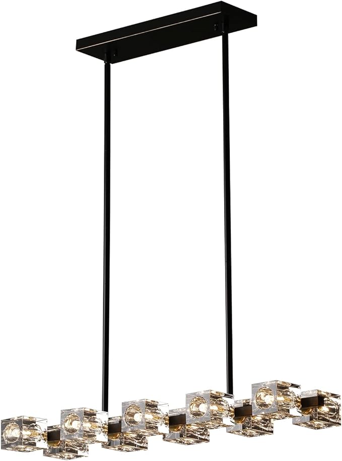 Modern Crystal Chandeliers for Dining Room,Black and Gold Pendant Lights Fixture with 10-Lights,Adjustable Height Hanging Ceiling Light for Kitchen Island,Bedroom,Over Table,Living Room