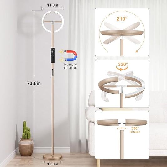 Floor Lamps for Living Room, 40W/2400LM LED Floor Lamp with Touch & Remote Control, 70" Tall Standing Lamp Stepless Dimmable, Modern Torchiere Corner Lamp for Bedroom, Office - Light Gold