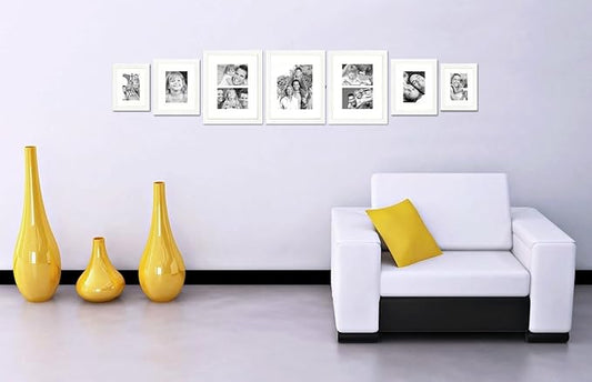 Craig Frames 23247812 Picture Frame 7-Piece Wall Set, White Frames, White Display Mats