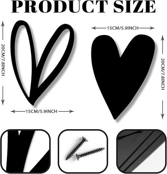 Vineland Metal Heart Wall Art Decor, Black Minimalist Wall Sculptures for Living Room Bedroom Bathroom Kitchen Decorations, Housewarming Valentine's Day Gifts, 5.9x7.8 Inches, Set of 2
