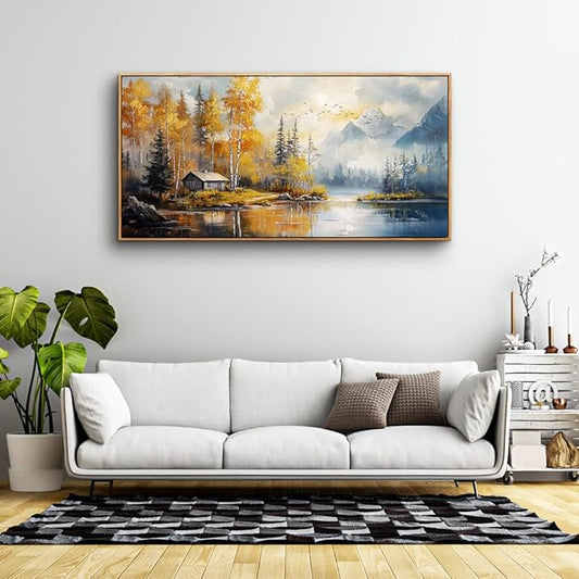 ZUITINGHUA Canvas Wall Art For Living Room Large Wall Decor For Office Bedroom Decorations Lake Scenery Painting Autumn Landscape Wall Pictures Artwork Ready to Hang Home Decor Wood Framed 24x48 In
