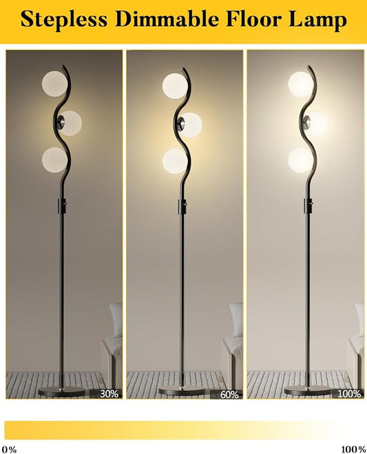 Lightdot 60IN Dimmable Black Floor Lamp Mid Century Standing Lamps with 3 Globe Soft Warm White 3000K Bulbs Included Modern Tall Lamp with 5Lbs Heavy Base for Living Room/Bedroom/Sofa Beside