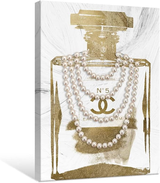 Vintage Perfume Bottle Canvas Wall Art Modern Luxury Posters Print Fashion Glam Poster Picture for Bedroom Make up Room Home Decor 24"x36"
