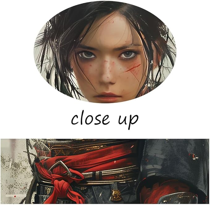 Japanese Female Samurai Wall Art Woman Fight Painting Canvas Prints Warrior Figure Pictures Bushido Posters Japanese Culture Theme Artwork for Bedroom Living Room Decor (12''W x 16''H)