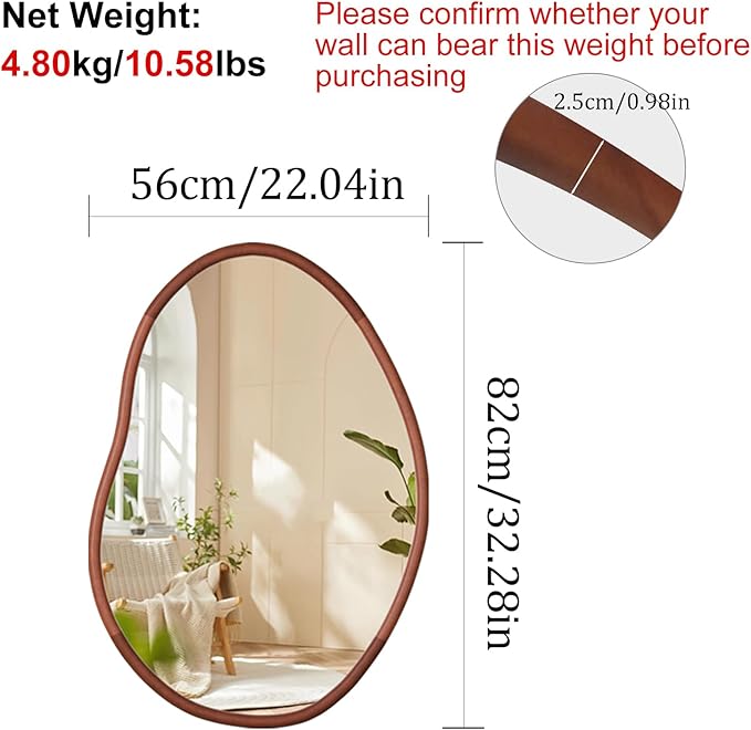 Irregular Wall Mirror Decorative Asymmetrical Mirror Abstract 32x22 inch