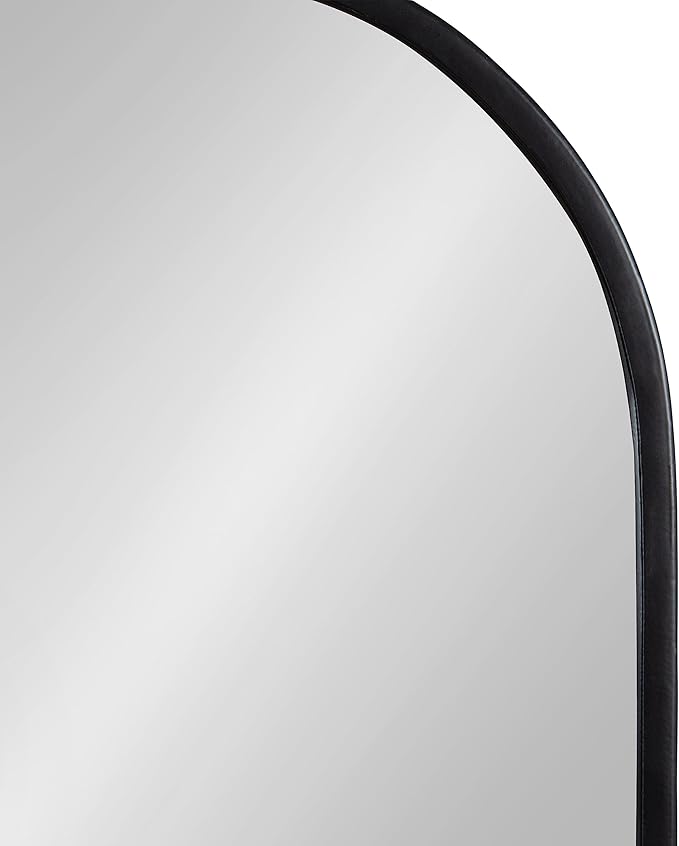 Kate and Laurel Estero Modern Metal Oval Mirror with Rounded Shelf; 11 x 25; Black; Decorative Contemporary Capsule Shelf Mirror for Storage and Display