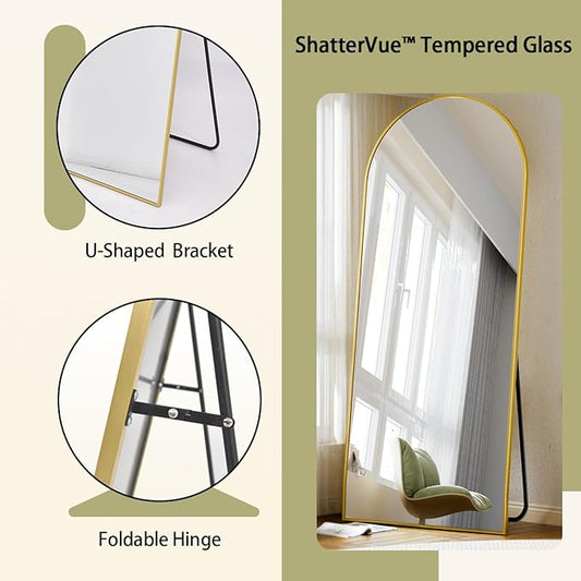 BEAUTYPEAK Arch Mirror Full Length, 76"x34" Wall Mirrors, Oversized Full Body Floor Mirror, Aluminum Alloy Frame for Bedroom, Dressing Room, Gold