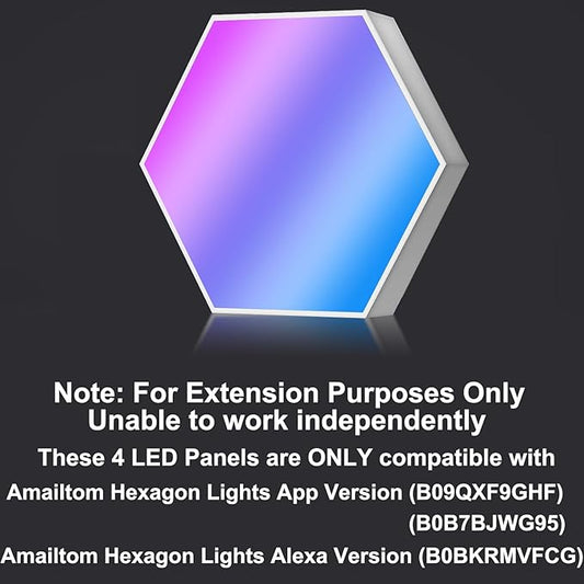 Hexagon Light Panels Expansion 4 LED Panels, Hexagon LED Wall Lights Dreamcolor Effects, Smart Gaming Lights Music Sync for Gaming Room Setup (No Controller/Remote)
