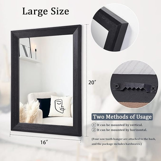 AAZZKANG Black Mirrors for Wall Rectangle Wood Framed Large 20"x16" Decorative Wall Mirror for Bedroom Bathroom Living Room Dressing Room Entryway
