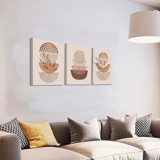 Boho 3 Piece Set: Canvas Wall Art for Living Room, Bedroom, Kitchen, Office & Bathroom - Minimalist Abstract Prints